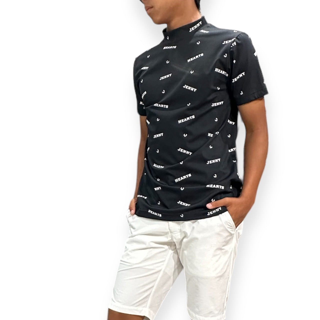 Mens Smooth Mock Brand Logo  メンズゴルフウェア モックネック 半袖 接触冷感 伸縮性高い なめらか肌触り 速乾 UVカット