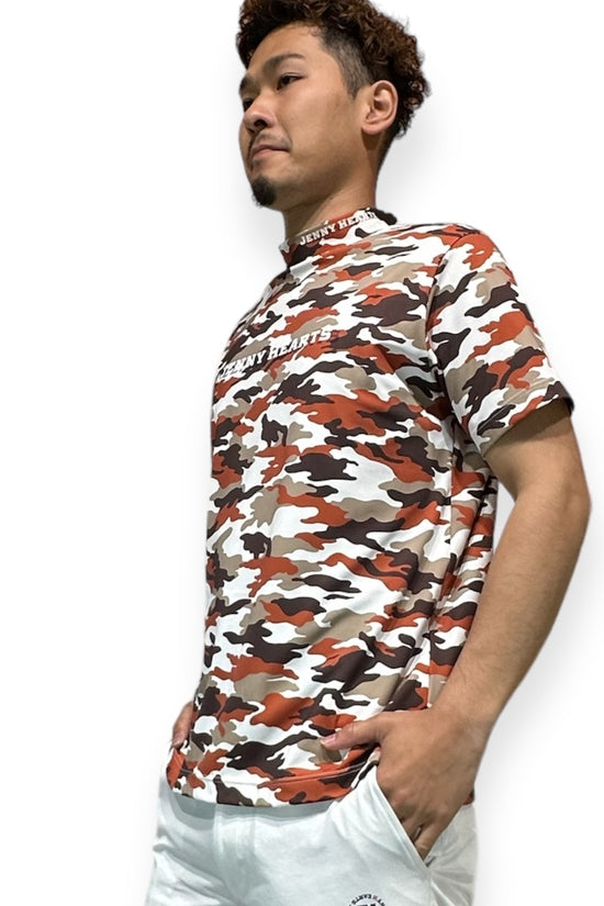 Mens Smooth Mock Camouflage カモフラージュ 接触冷感 なめらか肌触り おしゃれ 春夏 メンズゴルフウェア