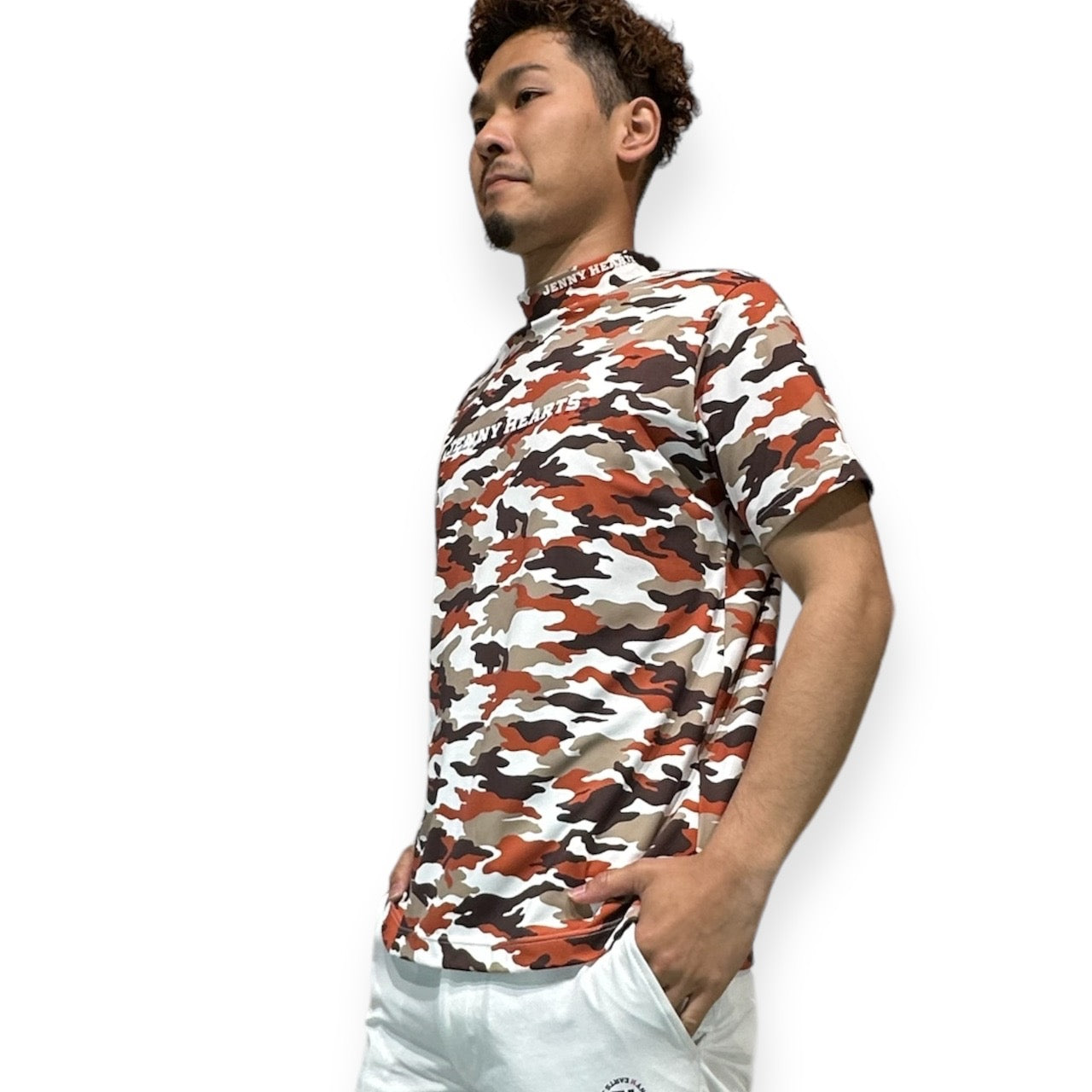 Mens Smooth Mock Camouflage カモフラージュ 接触冷感 なめらか肌触り おしゃれ 春夏 メンズゴルフウェア