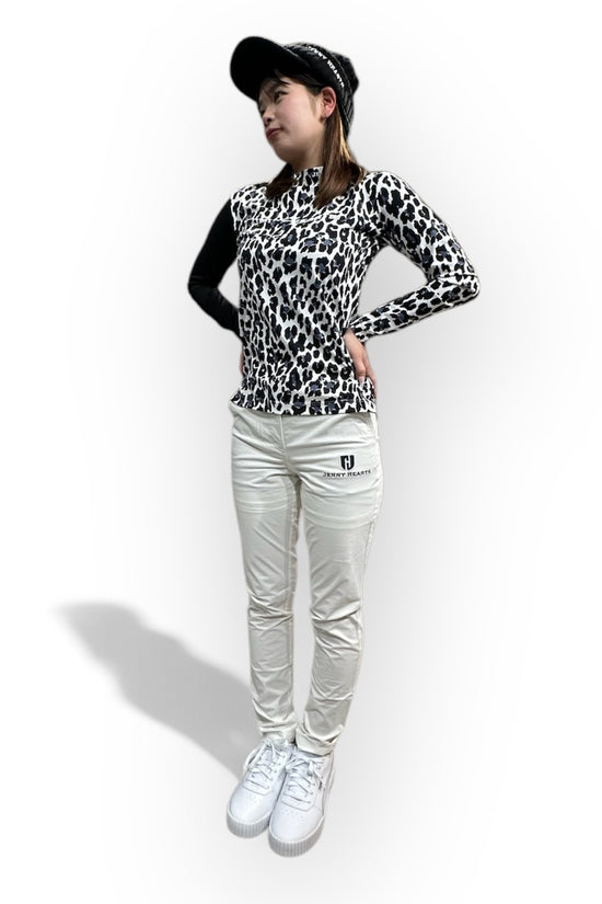 Ladies Smooth Mock Animal Panther レディースモックネック ナイロン 長袖 黒豹 伸縮性 接触冷感 UVカット 春秋 おしゃれ 可愛い ゴルフ女子