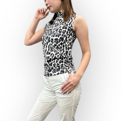 Ladies Sleeveless Animal Panther Mock Neck ノースリーブ モックネック 接触冷感 なめらか肌触り 伸縮性抜群 おしゃれ 夏 レディースゴルフウェア ジュニアゴルフウェア