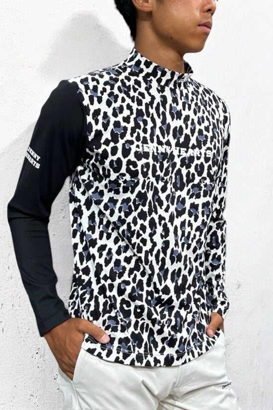 Mens Smooth Mock Animal Panther メンズモックネック 黒豹 長袖 伸縮性高い なめらか肌触り 接触冷感 春