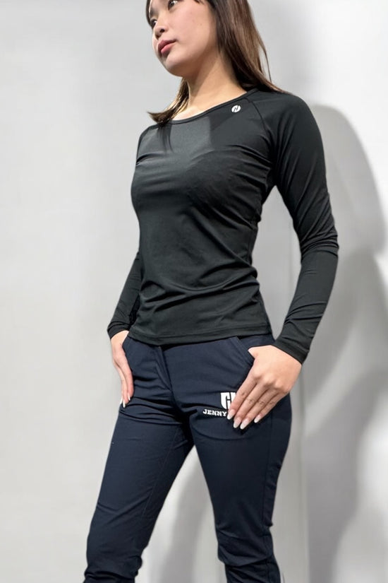 เสื้อเชิ้ตด้านในคอกลมแขนยาวสำหรับผู้หญิงและเด็กหญิง สีขาวและสีดำ สำหรับใส่เล่นกอล์ฟรุ่นจูเนียร์