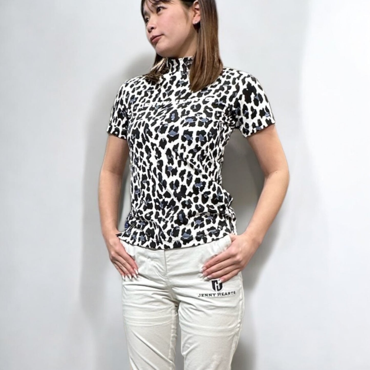 Ladies Smooth Mock Animal Panther 黒豹 パンサー 半袖 接触冷感 なめらか肌触りおしゃれ 春夏 スムースシリーズ レディースゴルフウェア ジュニアゴルフウェア
