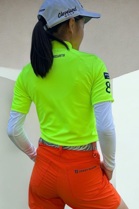 Junior Unisex Mock Neck 接触冷感 蛍光イエロー 半袖 サスティナビリティ SDGs 日本製 ジュニアゴルフウェア ユニセックス 120cm 130cm 140cm 150cm