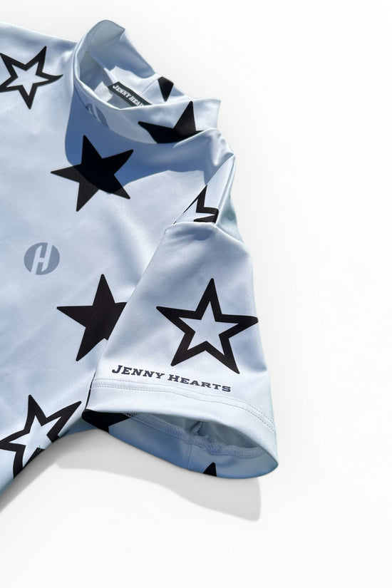 Ladies Mock Neck Twinkle Star レディースゴルフウェア 夏 モックネック 半袖 ストレッチ 速乾 肌触りなめらか UVカット 星柄 おしゃれ 可愛い