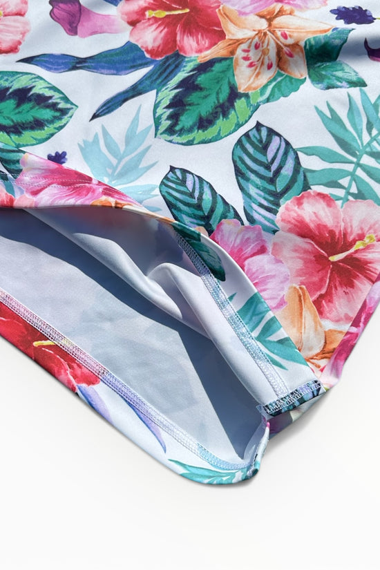 Ladies Mock Neck Hawaiian Hibiscus レディースゴルフウェア 夏 モックネック 半袖 ストレッチ 速乾 肌触りなめらか UVカット おしゃれ 可愛い ハワイアン ハイビスカス