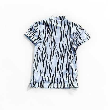 ＼新発売／Ladies Animal Mock Neck Zebra レディースゴルフウェア アニマル モックネック ゼブラ 半袖 春夏 高ストレッチ 肌触り柔らか 速乾 UVカット レディース ホワイト アニマル柄 オシャレ 可愛い ゴルフ女子 おすすめ プレゼント
