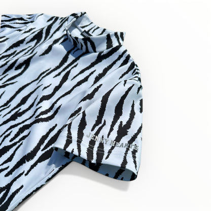 ＼新発売／Ladies Animal Mock Neck Zebra レディースゴルフウェア アニマル モックネック ゼブラ 半袖 春夏 高ストレッチ 肌触り柔らか 速乾 UVカット レディース ホワイト アニマル柄 オシャレ 可愛い ゴルフ女子 おすすめ プレゼント