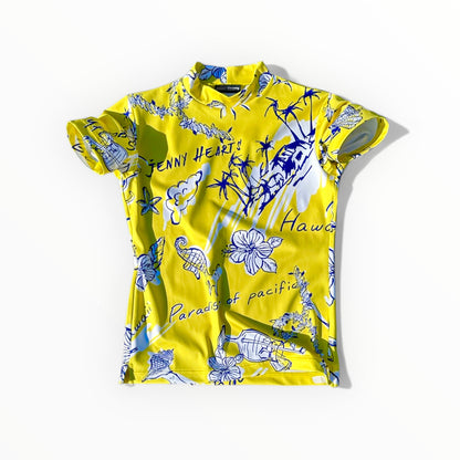 ＼新発売／Ladies Mock Neck Hawaiian Yellow  レディースゴルフウェア モックネック 半袖 ストレッチ 速乾 肌触りなめらか UVカット おしゃれ 可愛い 春夏