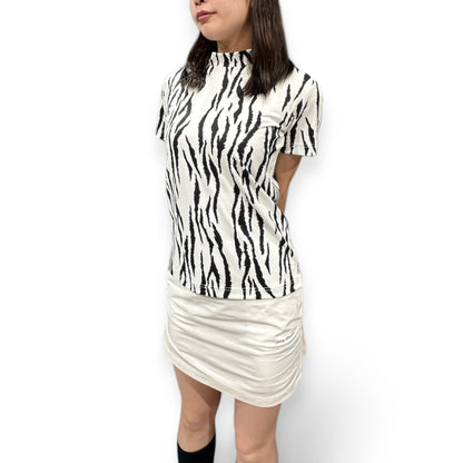 ＼新発売／Ladies Animal Mock Neck Zebra レディースゴルフウェア アニマル モックネック ゼブラ 半袖 春夏 高ストレッチ 肌触り柔らか 速乾 UVカット レディース ホワイト アニマル柄 オシャレ 可愛い ゴルフ女子 おすすめ プレゼント