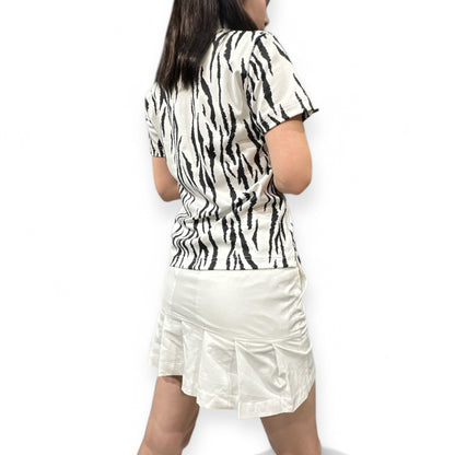 ＼新発売／Ladies Animal Mock Neck Zebra レディースゴルフウェア アニマル モックネック ゼブラ 半袖 春夏 高ストレッチ 肌触り柔らか 速乾 UVカット レディース ホワイト アニマル柄 オシャレ 可愛い ゴルフ女子 おすすめ プレゼント