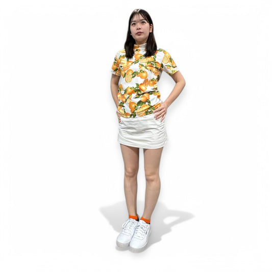 ＼新発売／Ladies Mock Neck Mandarin Orange レディースゴルフウェア モックネック 半袖 みかん ストレッチ 速乾 肌触りなめらか UVカット おしゃれ 可愛い 春夏