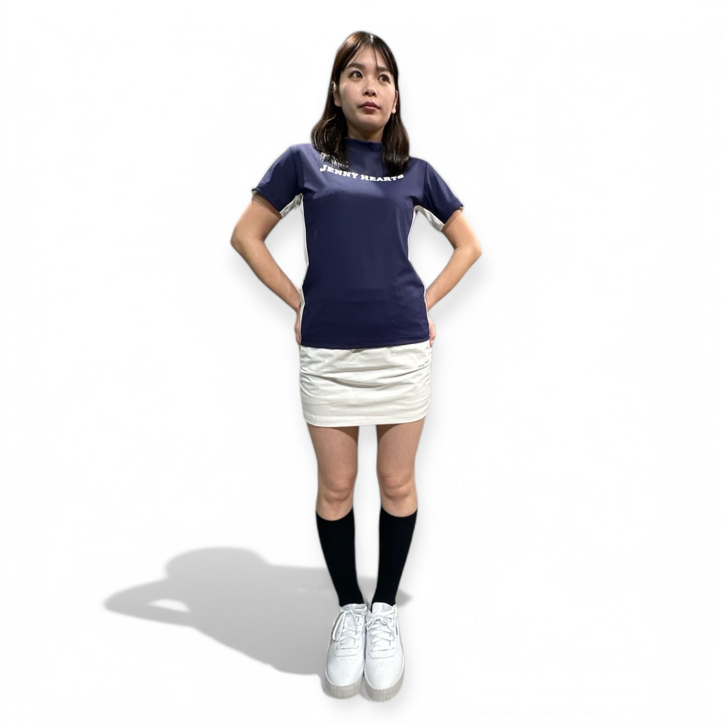 ＼新発売／Ladies Mock Neck Spandex ゴルフウェア レディース モックネック 半袖 ネイビー ツートンカラー 春 UVカット 速乾 伸縮性抜群 おしゃれ