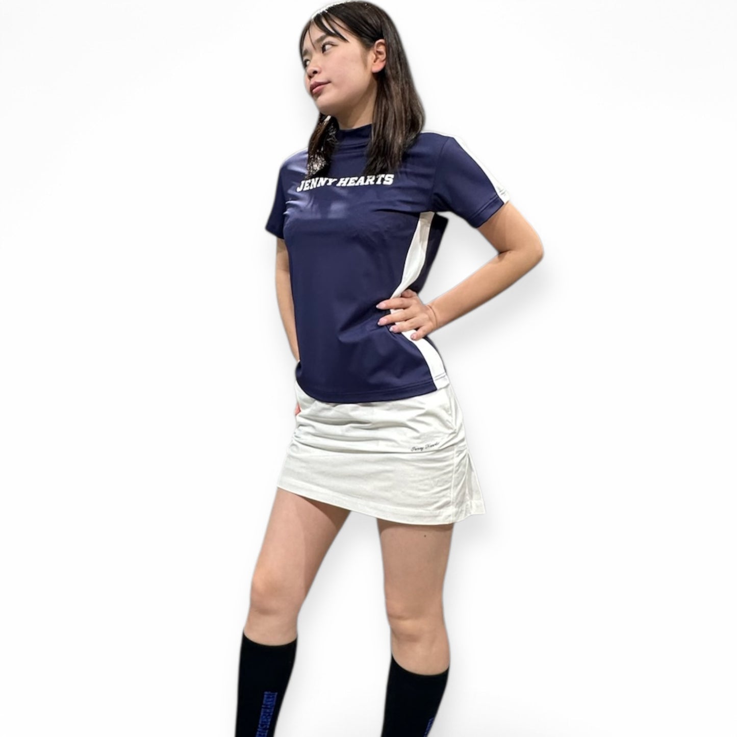 ＼新発売／Ladies Mock Neck Spandex ゴルフウェア レディース モックネック 半袖 ネイビー ツートンカラー 春 UVカット 速乾 伸縮性抜群 おしゃれ