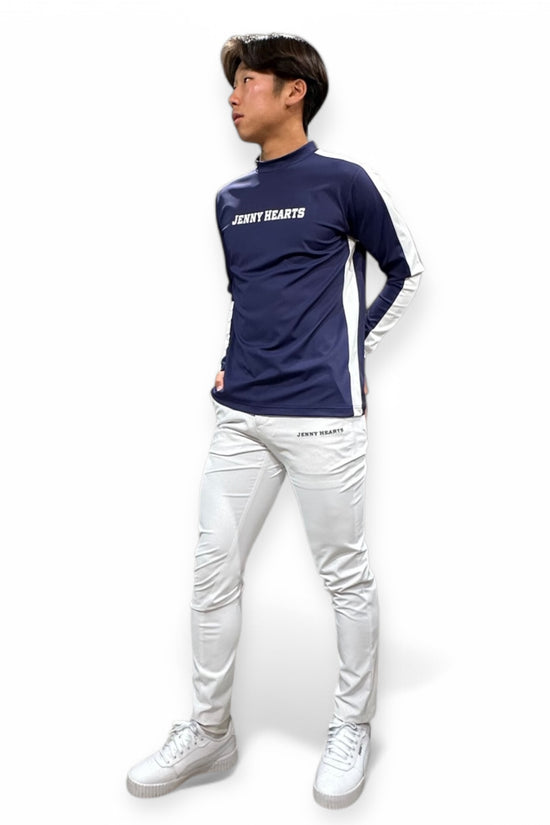 Mens Mock Neck Spandex 究極のなめらかさ ゴルフウェア メンズ 夏 モックネック 長袖 軽量 ネイビー ツートンカラー UVカット 速乾 伸縮性抜群 おしゃれ