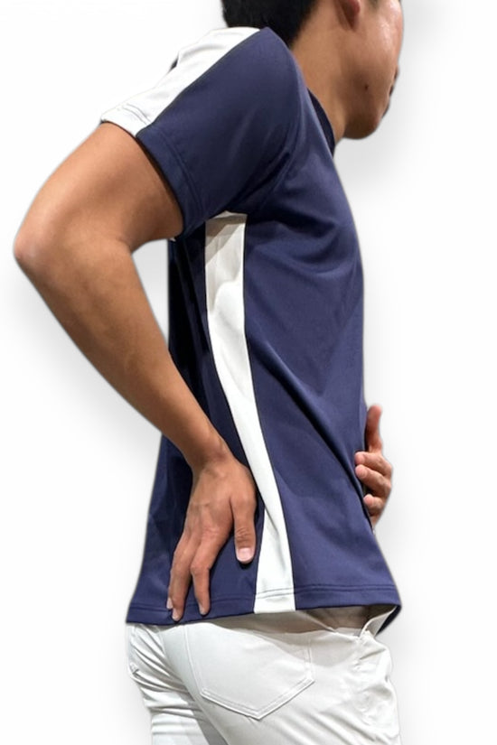 Mens Mock Neck Spandex 究極のなめらかさゴルフウェア メンズ 夏 モックネック 半袖 軽量 ネイビー ツートンカラー UVカット 速乾 伸縮性抜群 おしゃれ