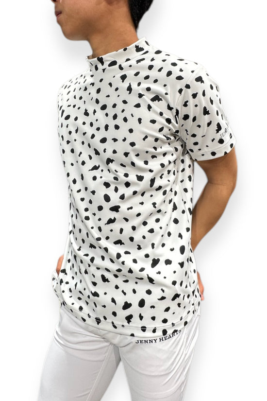 Mens Animal Mock Neck Leopard メンズゴルフウェア アニマル モックネック 夏 半袖 レオパード 豹柄  肌触り柔らか 伸縮性高い 速乾 メンズ ホワイト アニマル柄 おしゃれ おすすめ ゴルフ場で映える プレゼント