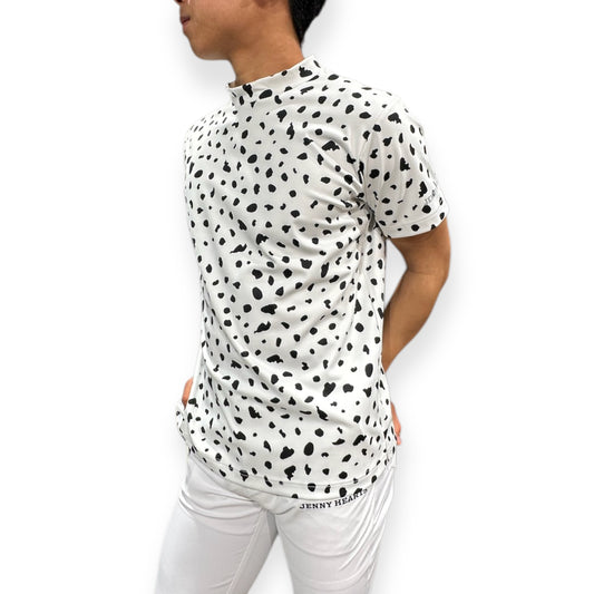 ＼新発売／Mens Animal Mock Neck Leopard メンズゴルフウェア アニマル モックネック レオパード 豹柄 半袖 春夏 肌触り柔らか 速乾 メンズ ホワイト アニマル柄 おしゃれ おすすめ プレゼント
