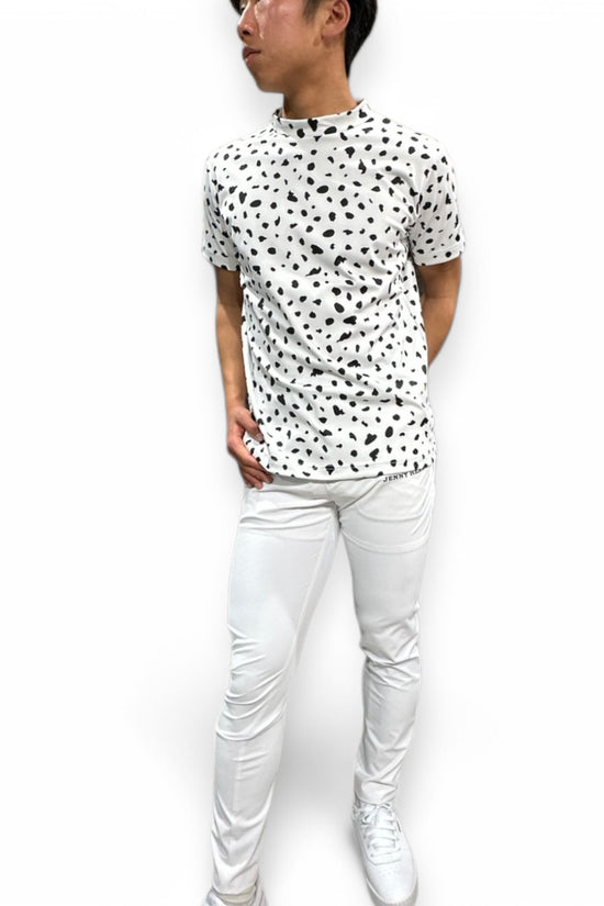 Mens Animal Mock Neck Leopard メンズゴルフウェア アニマル モックネック 夏 半袖 レオパード 豹柄  肌触り柔らか 伸縮性高い 速乾 メンズ ホワイト アニマル柄 おしゃれ おすすめ ゴルフ場で映える プレゼント