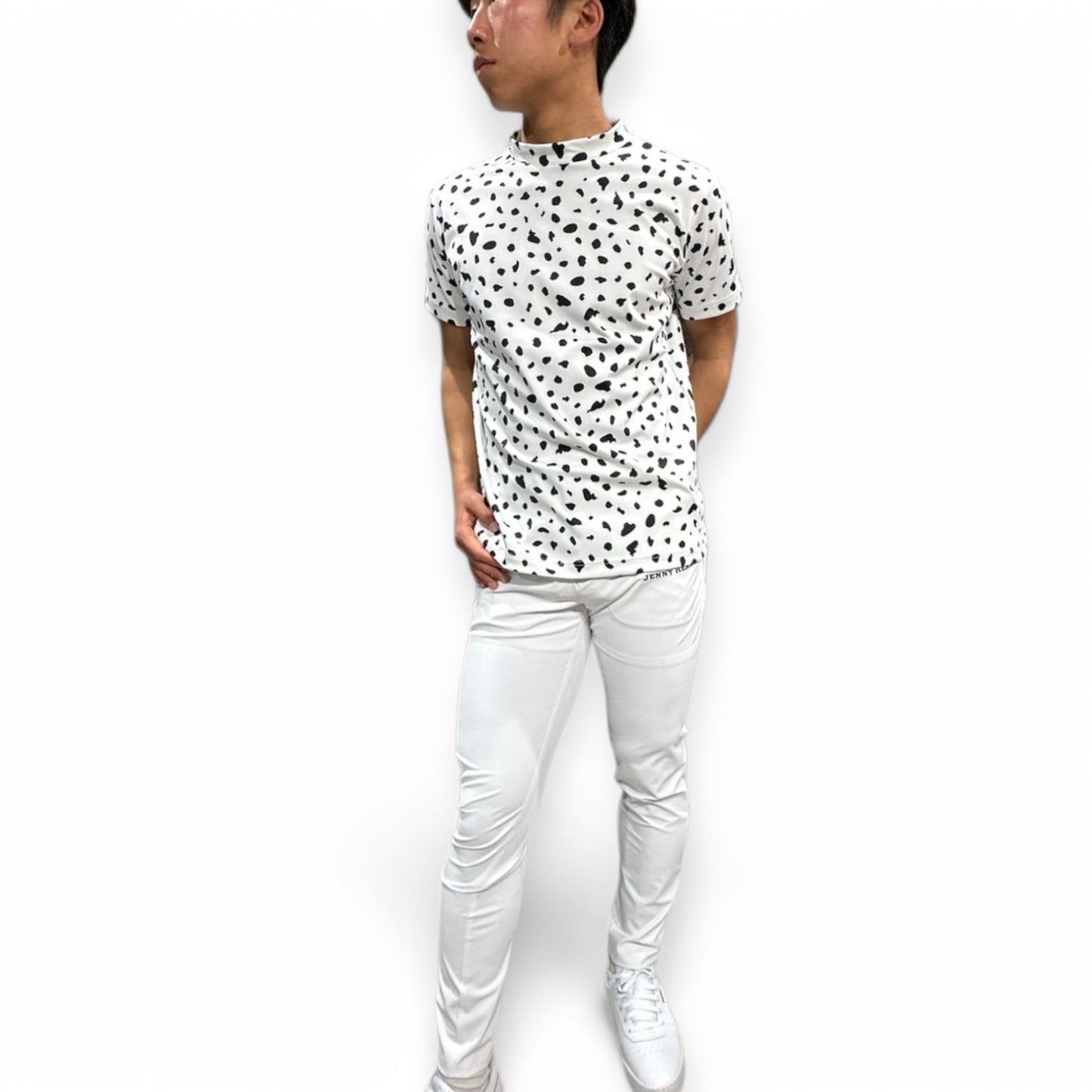 ＼新発売／Mens Animal Mock Neck Leopard メンズゴルフウェア アニマル モックネック レオパード 豹柄 半袖 春夏 肌触り柔らか 速乾 メンズ ホワイト アニマル柄 おしゃれ おすすめ プレゼント