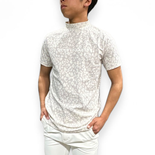 Mens Smooth Mock Animal White Panther 豹柄 パンサー なめらか肌触り おしゃれ 春夏 スムースシリーズ メンズゴルフウェア ピンクベージュ