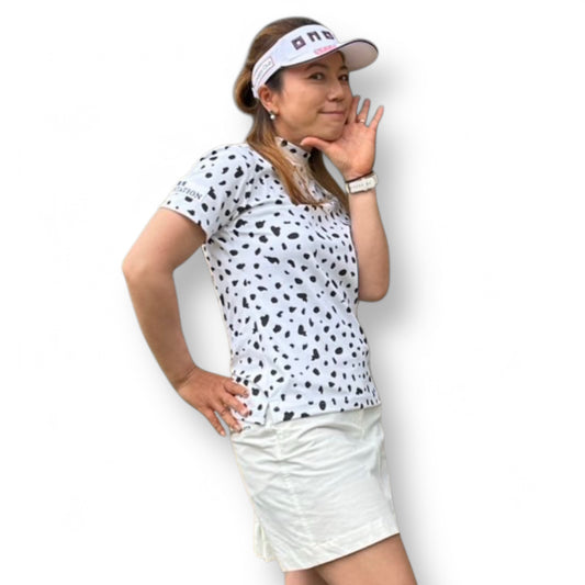 ＼新発売／Ladies Animal Mock Neck Leopard レディースゴルフウェア アニマル モックネック レオパード 豹柄 半袖 春夏 高ストレッチ 肌触り柔らか 速乾 UVカット レディース ホワイト アニマル柄 おしゃれ 可愛い ゴルフ女子 おすすめ プレゼント