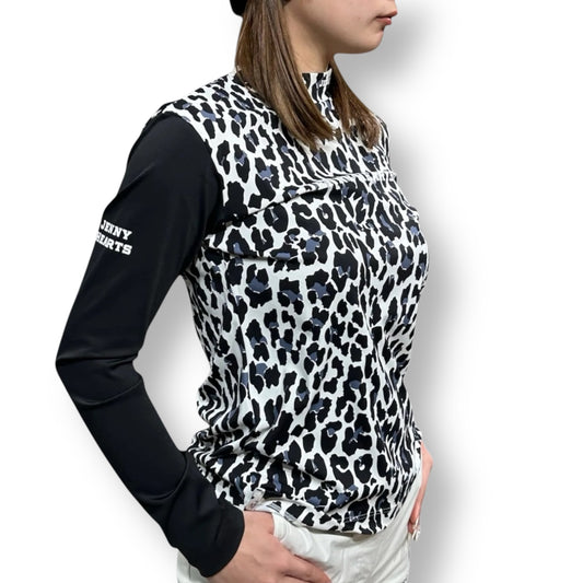 Ladies Smooth Mock Animal Panther レディースモックネック ナイロン 長袖 黒豹 伸縮性 接触冷感 春 おしゃれ 可愛い ゴルフ女子