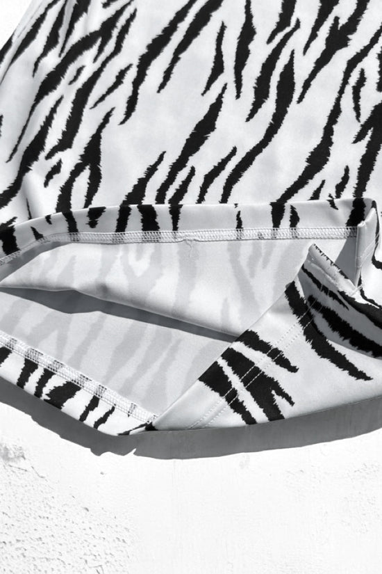 Ladies Animal Mock Neck Zebra レディースゴルフウェア アニマル モックネック ゼブラ 半袖 春夏 高ストレッチ 肌触り柔らか 速乾 UVカット レディース ホワイト アニマル柄 オシャレ 可愛い ゴルフ女子 おすすめ プレゼント