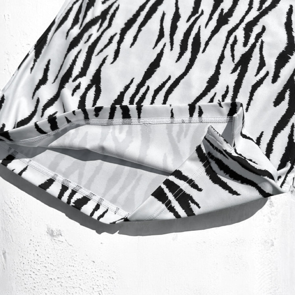 Ladies Animal Mock Neck Zebra レディースゴルフウェア アニマル モックネック ゼブラ 半袖 春夏 高ストレッチ 肌触り柔らか 速乾 UVカット レディース ホワイト アニマル柄 オシャレ 可愛い ゴルフ女子 おすすめ プレゼント