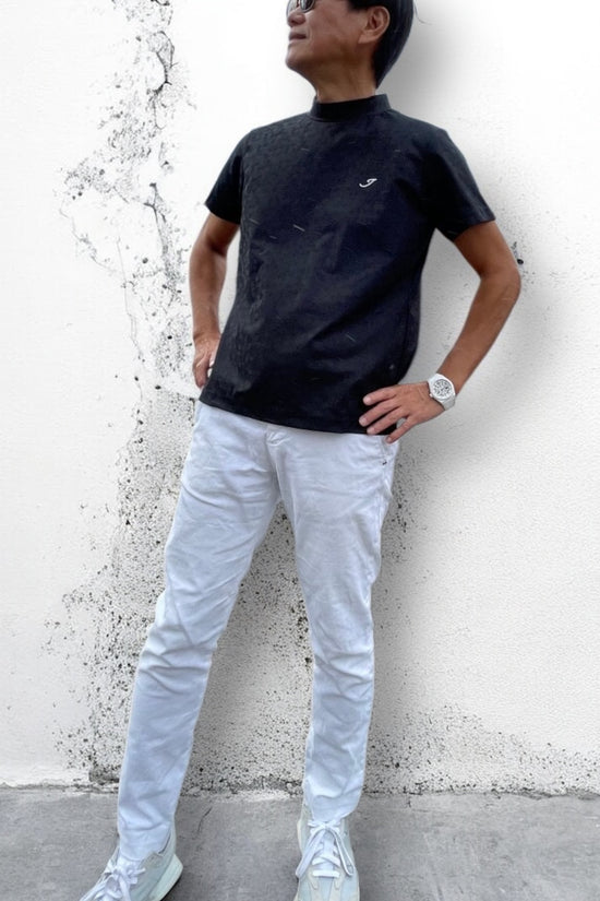 Unisex Mock Neck Rhinestorn ゴルフウェア メンズ 夏 モックネック 半袖 ラインストーン 水玉エンボス加工 伸縮性 速乾性 UVカット 消臭 黒 高級感 日本製