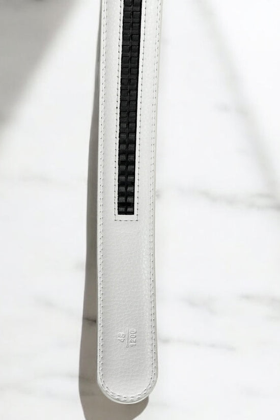 Mens Golf Belt ゴルフウェア メンズ ベルト 本革 レザー 白 自動バックル 穴なし スライド 幅3.5cm  長さ125cm