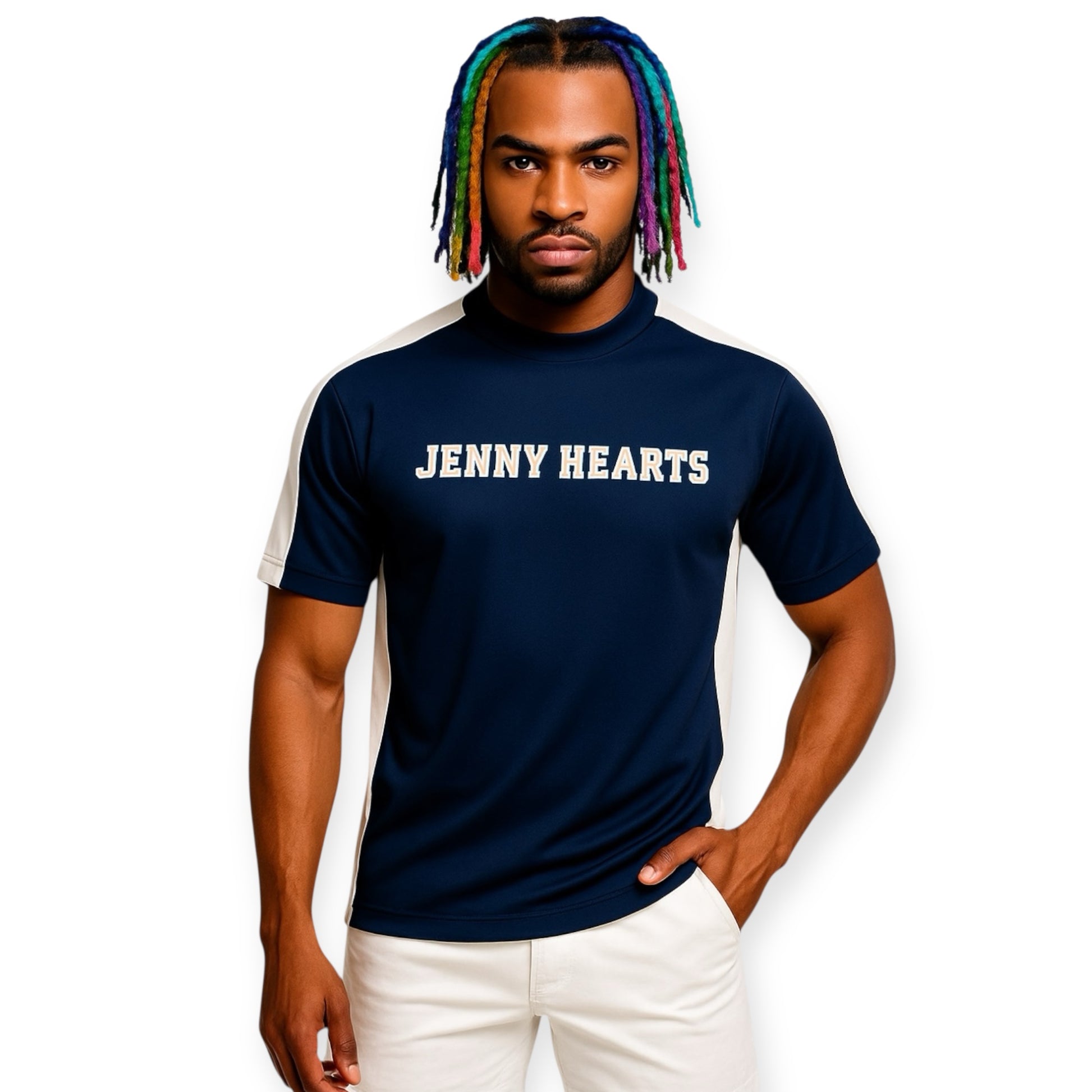 Mens Mock Neck Spandex 究極のなめらかさゴルフウェア メンズ 夏 モックネック 半袖 軽量 ネイビー ツートンカラー UVカット 速乾 伸縮性抜群 おしゃれ
