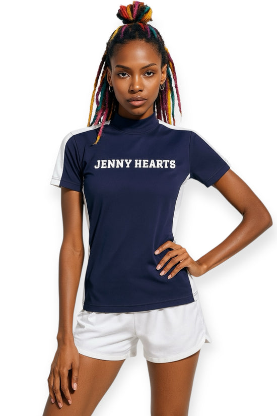 Ladies Mock Neck Spandex 究極のなめらかさ ゴルフウェア レディース 夏 モックネック 半袖 軽量 ネイビー ツートンカラー UVカット 速乾 伸縮性抜群 おしゃれ