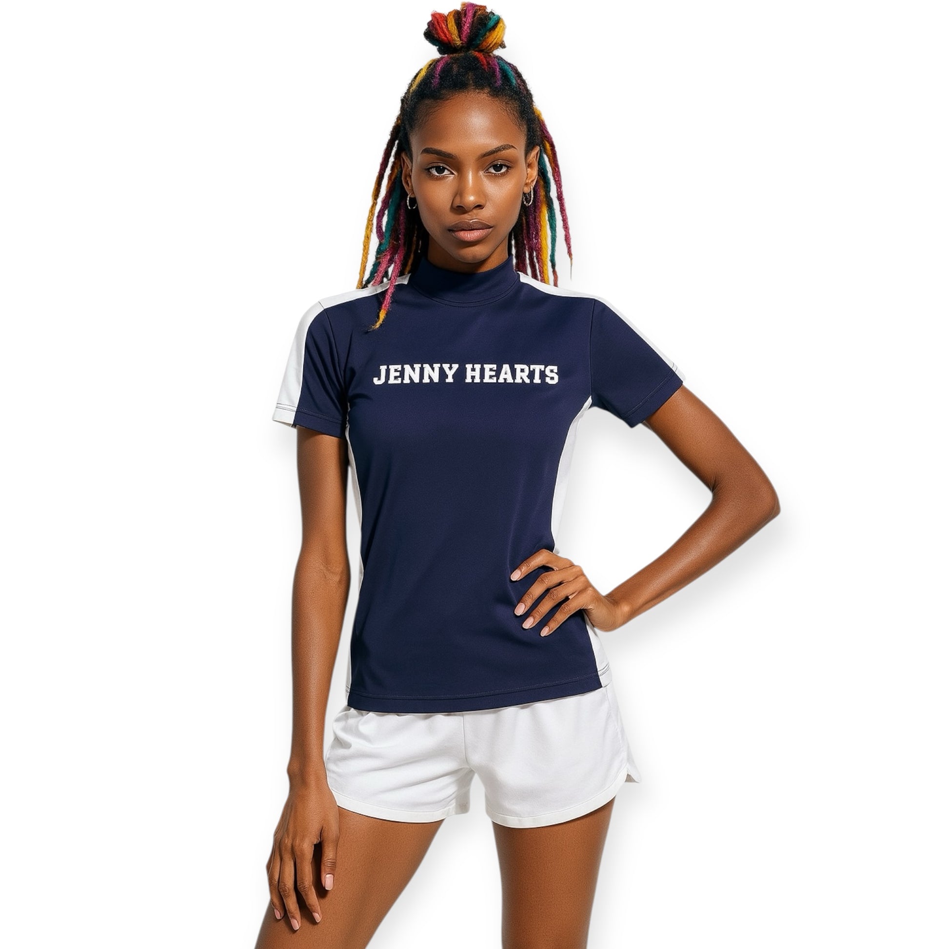 Ladies Mock Neck Spandex 究極のなめらかさ ゴルフウェア レディース 夏 モックネック 半袖 軽量 ネイビー ツートンカラー UVカット 速乾 伸縮性抜群 おしゃれ