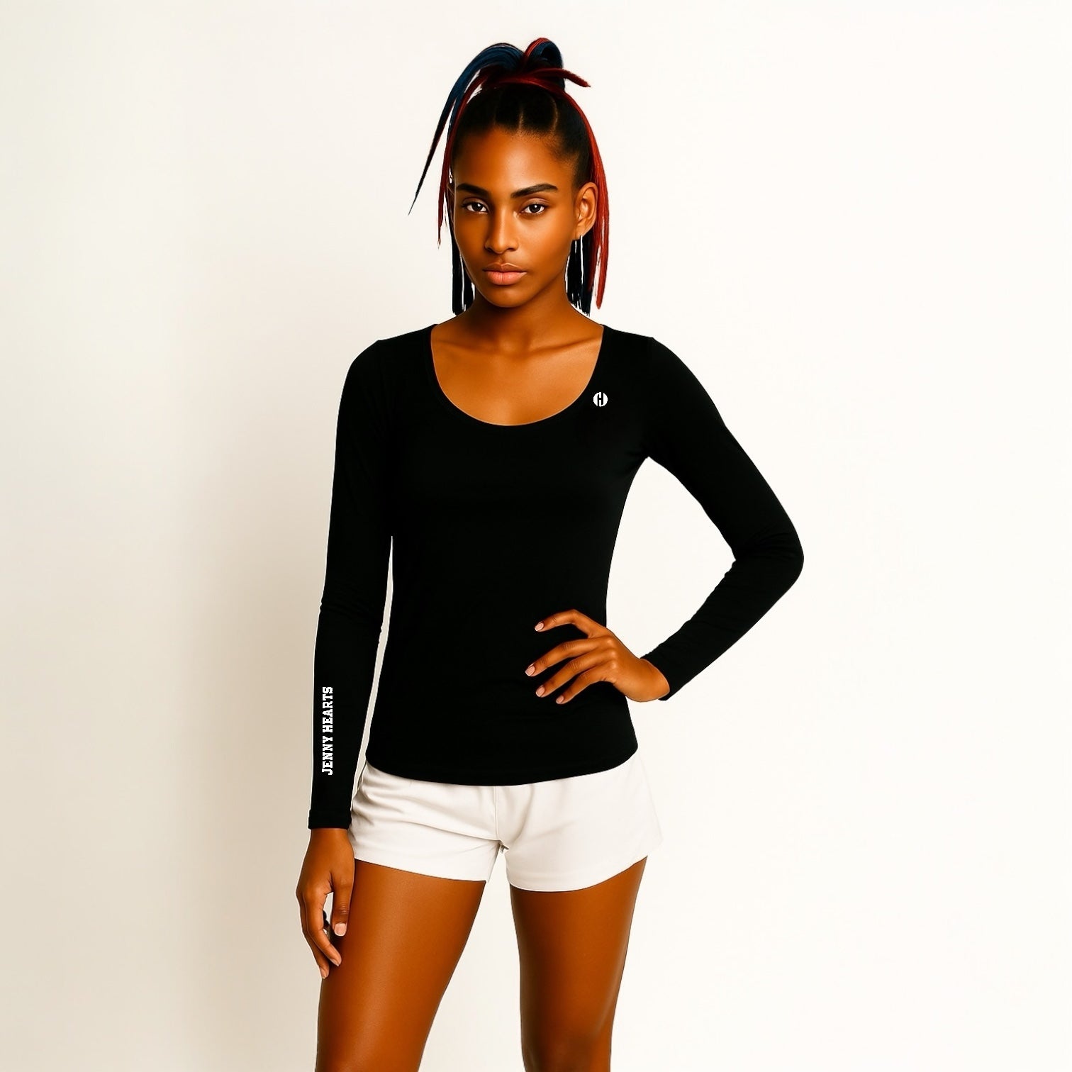 Ladies' Inner Shirt, Crew Neck, Round Neck, Long Sleeve, White
