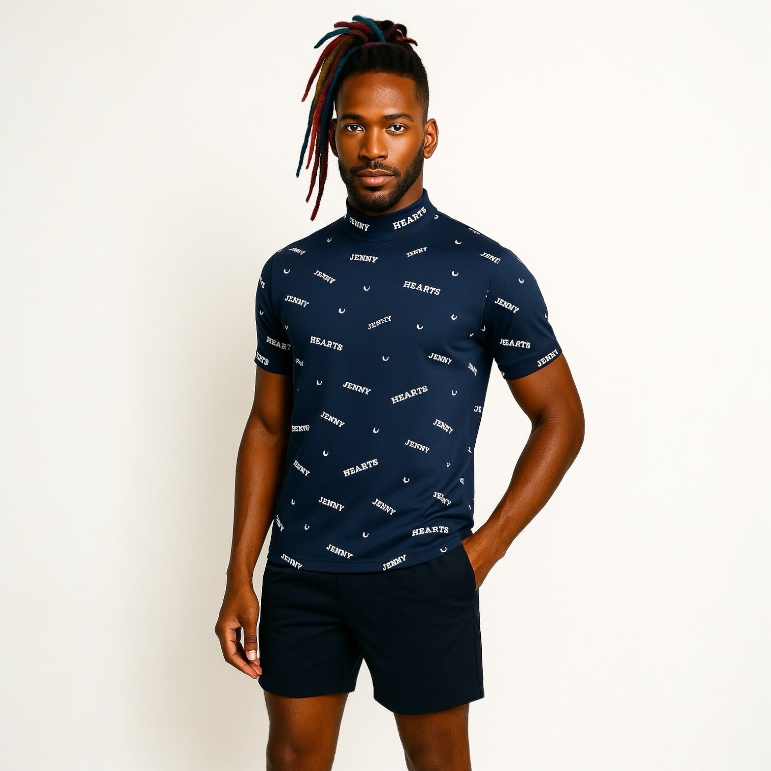 Mens Smooth Mock Brand Logo  メンズゴルフウェア モックネック 半袖 接触冷感 伸縮性高い なめらか肌触り 速乾 UVカット