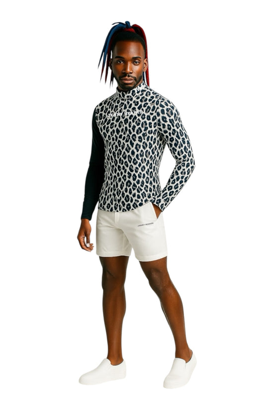 Mens Smooth Mock Animal Panther メンズモックネック 黒豹 長袖 伸縮性高い なめらか肌触り 接触冷感 春