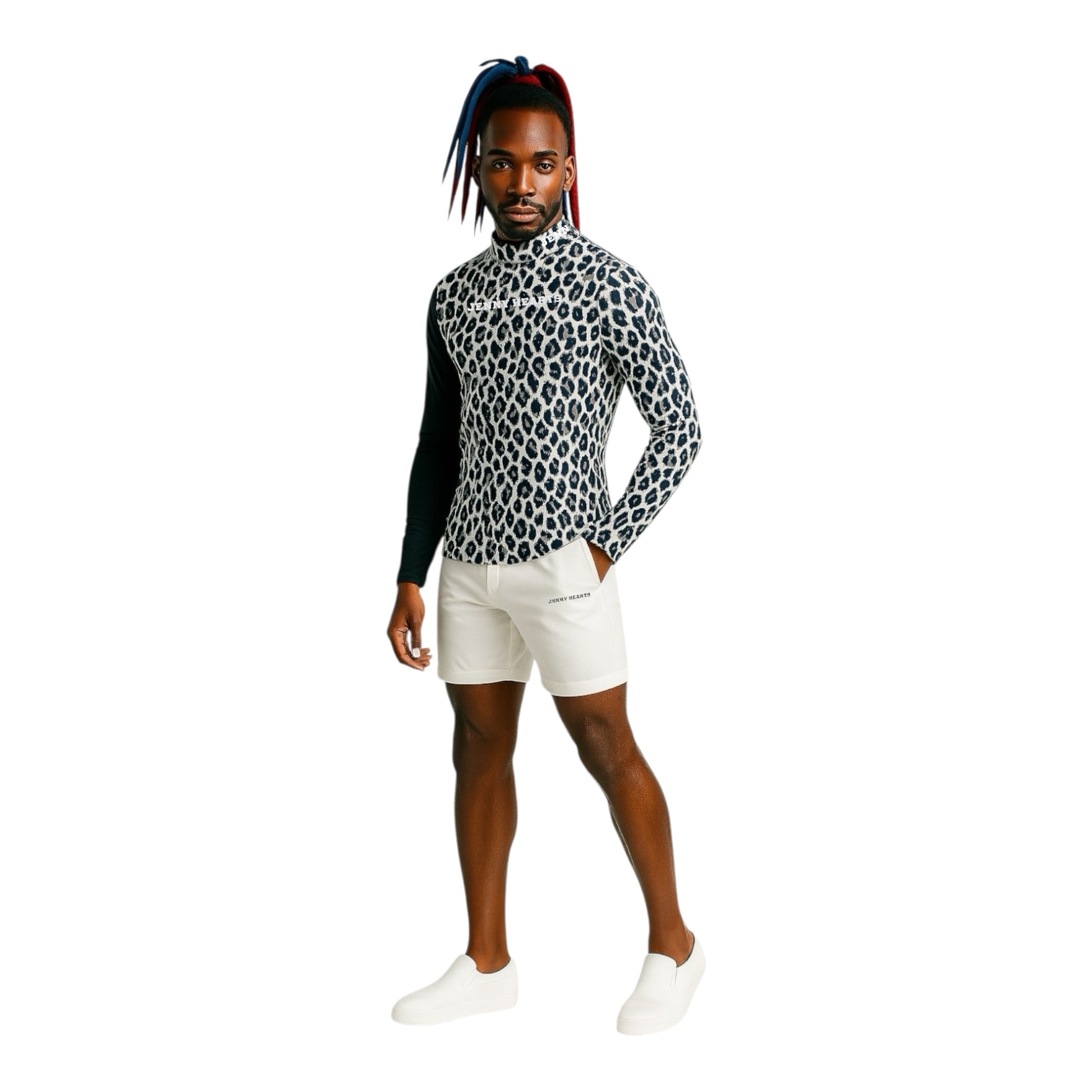 Mens Smooth Mock Animal Panther メンズモックネック 黒豹 長袖 伸縮性高い なめらか肌触り 接触冷感 春