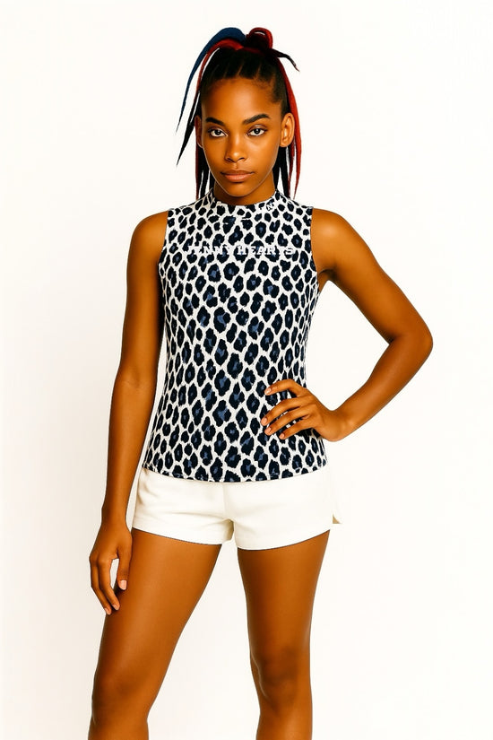 Ladies Sleeveless Animal Panther Mock Neck ノースリーブ モックネック 接触冷感 なめらか肌触り 伸縮性抜群 おしゃれ 夏 レディースゴルフウェア ジュニアゴルフウェア