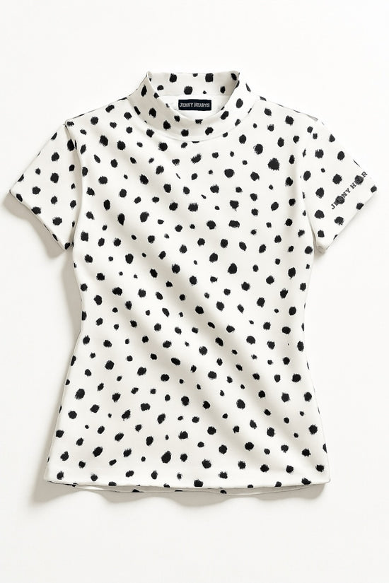 Ladies Animal Mock Neck Leopard レディースゴルフウェア アニマル モックネック 夏 半袖 レオパード 豹柄 伸縮性高い 肌触り柔らか 速乾 UVカット ホワイト おしゃれ 可愛い ゴルフ女子 おすすめ プレゼント