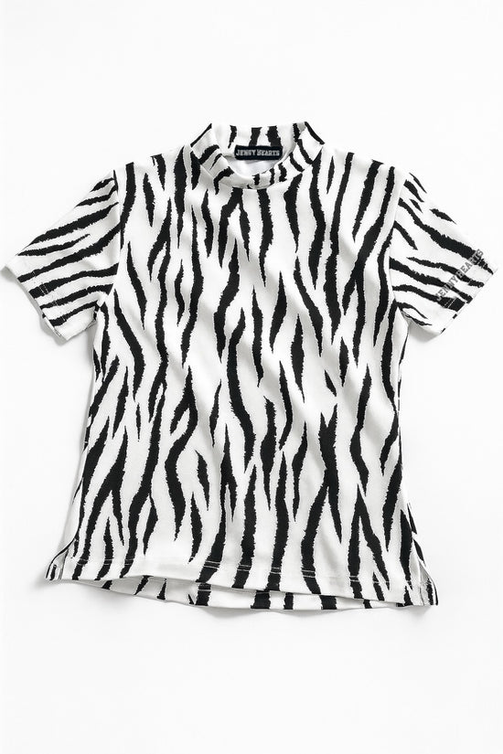Mens Animal Mock Neck Zebra メンズゴルフウェア アニマル モックネック ゼブラ 半袖 春夏 高ストレッチ 肌触り柔らか 速乾メンズ ホワイト アニマル柄 おしゃれ おすすめ プレゼント