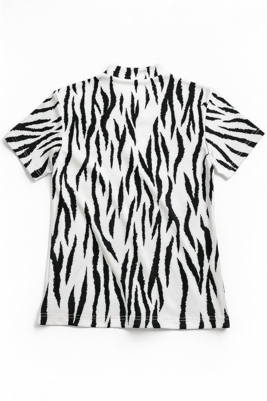 Mens Animal Mock Neck Zebra メンズゴルフウェア アニマル モックネック ゼブラ 半袖 春夏 高ストレッチ 肌触り柔らか 速乾メンズ ホワイト アニマル柄 おしゃれ おすすめ プレゼント