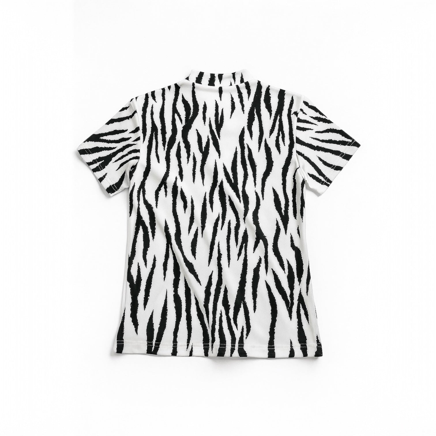 Mens Animal Mock Neck Zebra メンズゴルフウェア アニマル モックネック ゼブラ 半袖 春夏 高ストレッチ 肌触り柔らか 速乾メンズ ホワイト アニマル柄 おしゃれ おすすめ プレゼント
