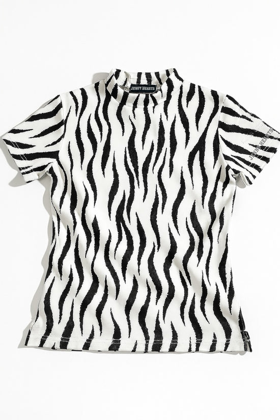 Ladies Animal Mock Neck Zebra レディースゴルフウェア アニマル モックネック ゼブラ 半袖 春夏 高ストレッチ 肌触り柔らか 速乾 UVカット レディース ホワイト アニマル柄 オシャレ 可愛い ゴルフ女子 おすすめ プレゼント