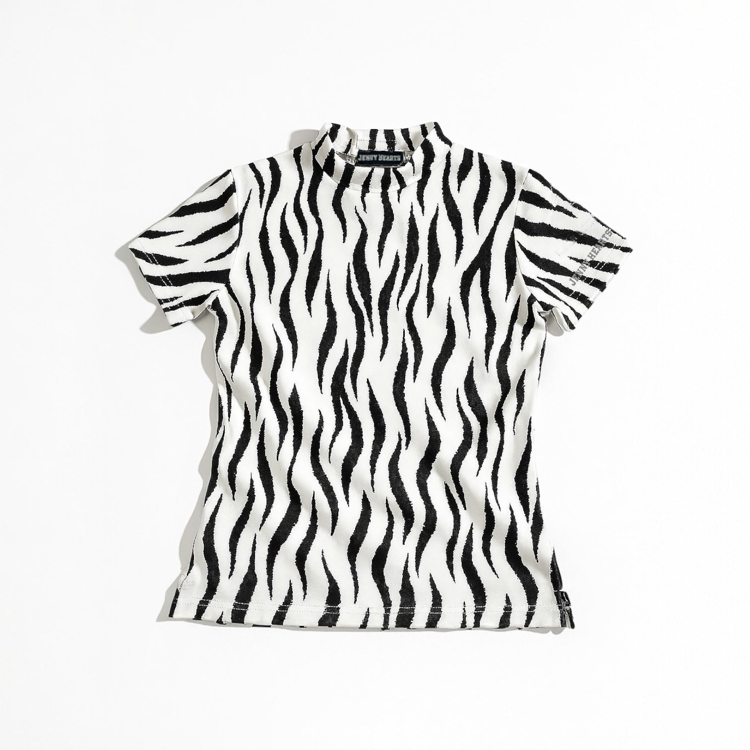 Ladies Animal Mock Neck Zebra レディースゴルフウェア アニマル モックネック ゼブラ 半袖 春夏 高ストレッチ 肌触り柔らか 速乾 UVカット レディース ホワイト アニマル柄 オシャレ 可愛い ゴルフ女子 おすすめ プレゼント