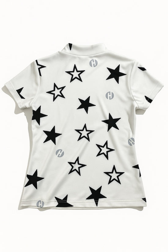 Ladies Mock Neck Twinkle Star レディースゴルフウェア 夏 モックネック 半袖 ストレッチ 速乾 肌触りなめらか UVカット 星柄 おしゃれ 可愛い