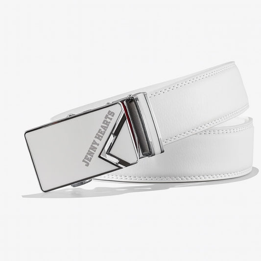 Mens Ladies Golf Belt  ゴルフウェア 男女兼用 ベルト 本革 レザー 白 自動バックル 穴なし スライド 幅3.5cm  長さ125cm