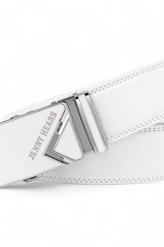 Mens Ladies Golf Belt  ゴルフウェア 男女兼用 ベルト 本革 レザー 白 自動バックル 穴なし スライド 幅3.5cm  長さ125cm