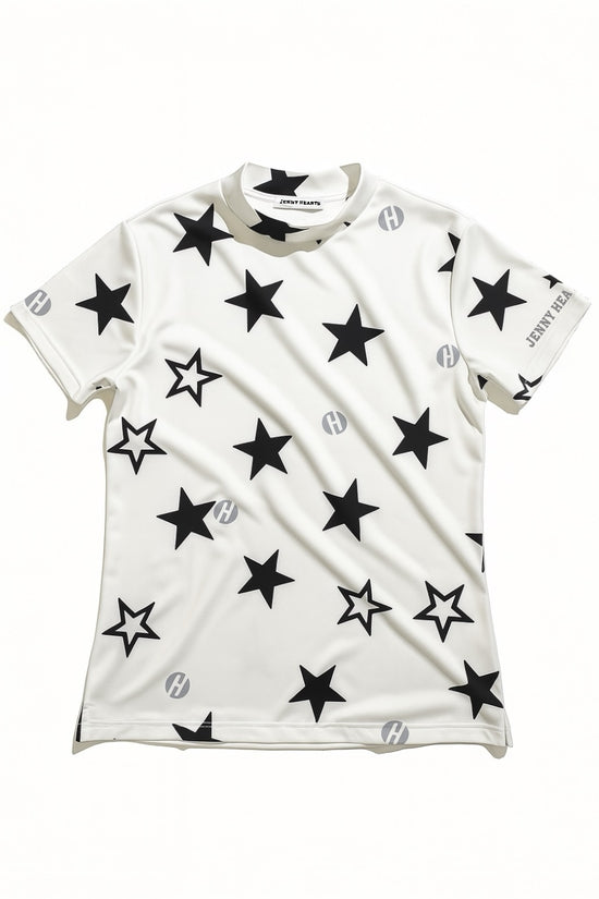 Mens Mock Neck Twinkle Star メンズゴルフウェア 夏 モックネック 半袖 ストレッチ 速乾 肌触りなめらか UVカット 星柄 おしゃれ 可愛い